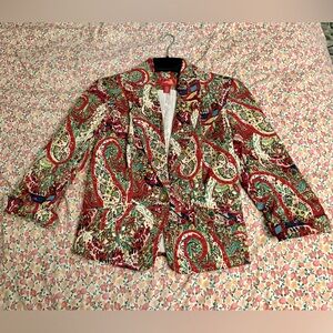 Latina Life Red Velvet Floral Paisley Blazer 3/4 Sleeve Flap Pockets Size 2